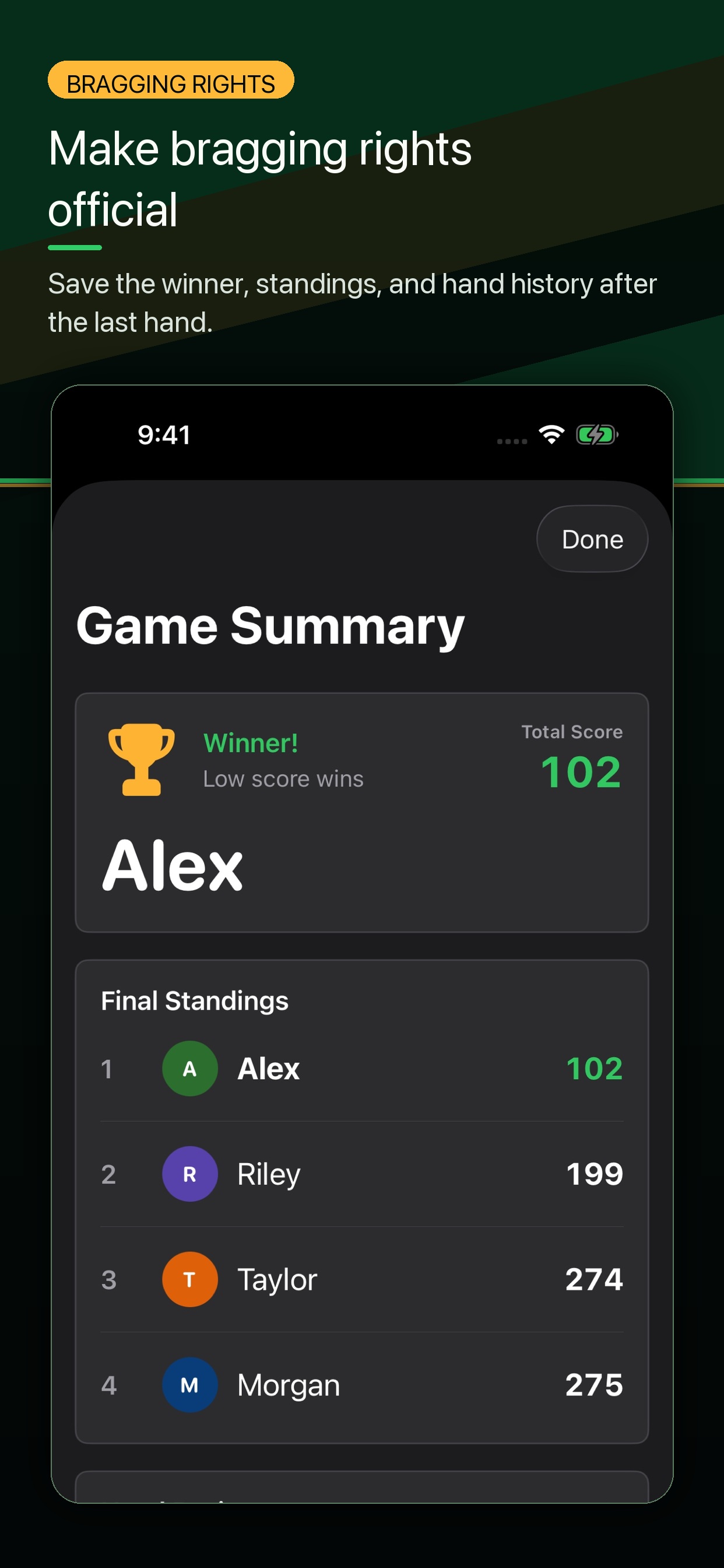 Kings iPhone final standings screenshot