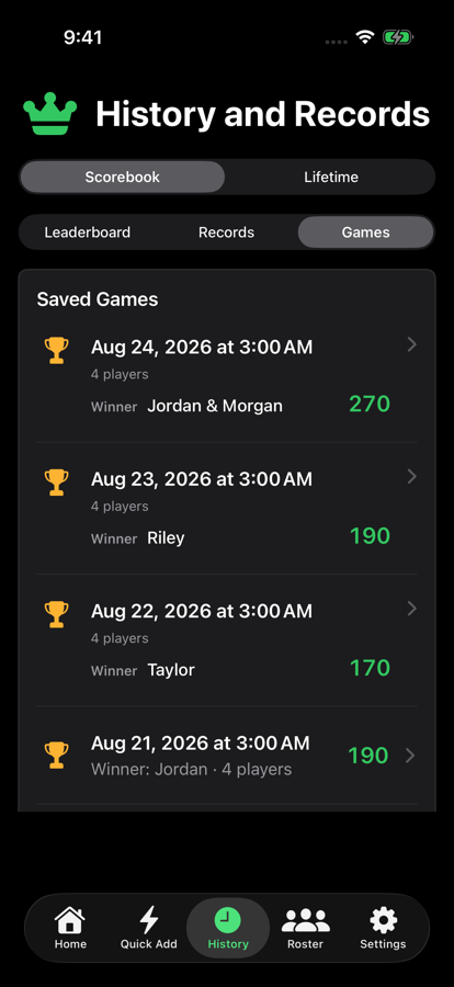 Kings iPhone saved games screen