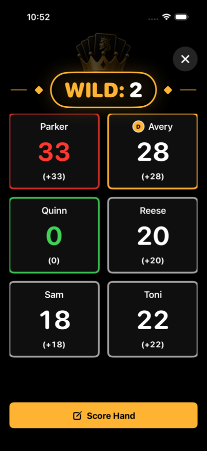 Kings iPhone scoreboard with the Score Hand button